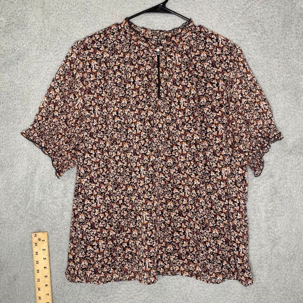 Ava & Viv womens keyhole neck floral blouse puff sleeve office ditsy artsy 2x